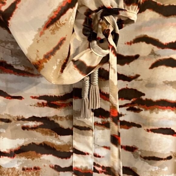 Lane Bryant Top Women 18 Brown Animal Print Tassel Sheer Safari Neutral Resort - Picture 8 of 12